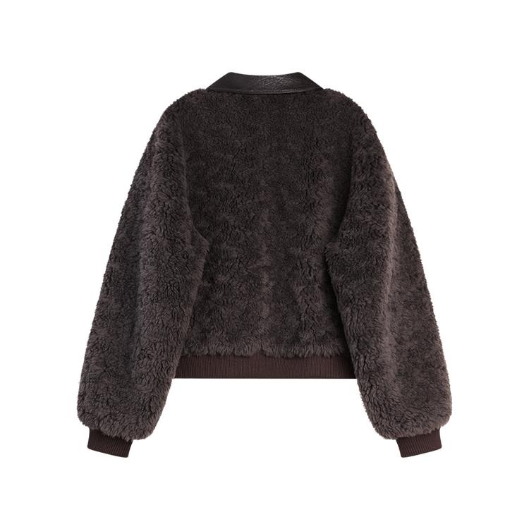 ELLE French Style High-End Spliced Fashion Design Casual Loose Versatile Long Sleeve Zipper Plush Lapel Jacket Women jackets EF53015