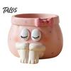 Pink Aesthetic Decor Cute Cartoon Girl Pen Holder, Resin Makeup Brush Decorative Desktop Ornaments Organizer with Bow Design, Sundries Storage Bucket