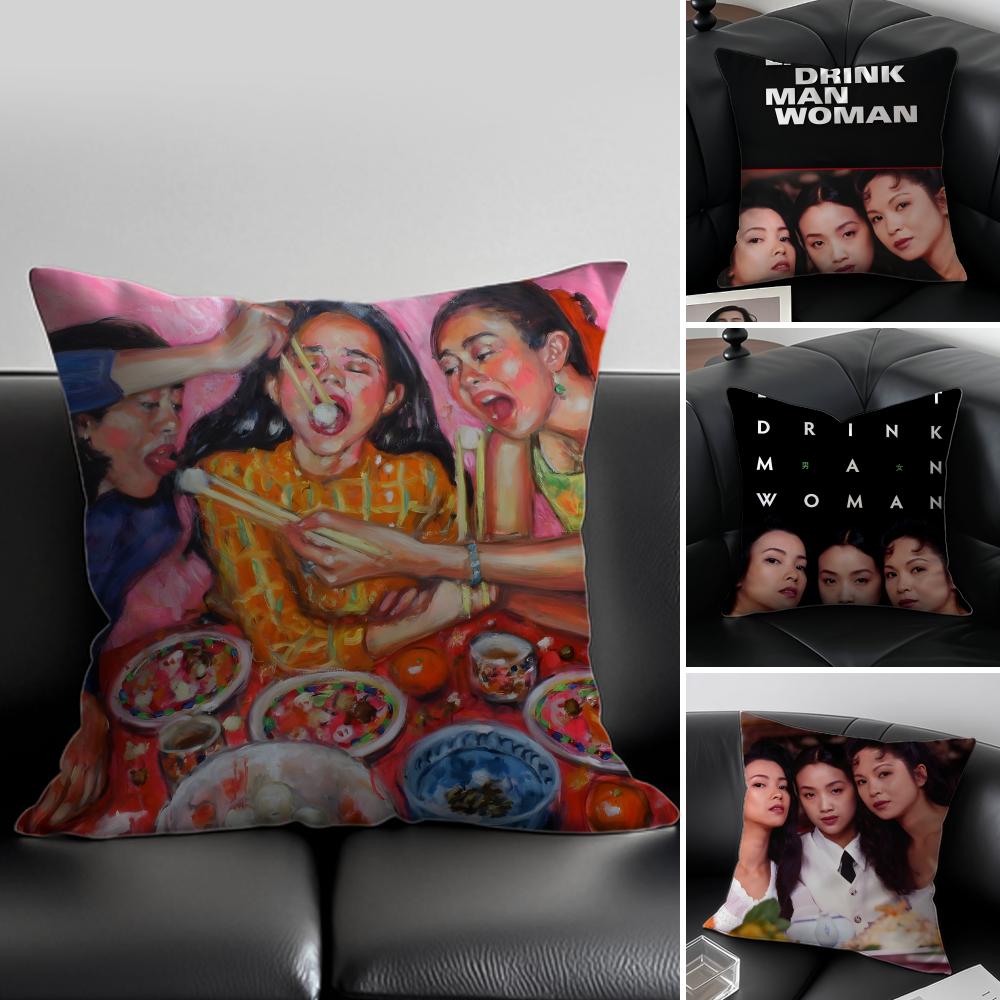Classic And Nostalgic EEat Drink Man Womans Cushion Cover Pillow Case Antidustmite Invisible zipper silky plush cushion