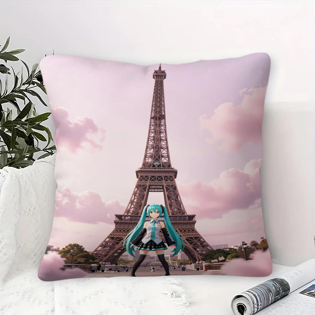 Hatsune Miku Santorini Sunset Throw Pillow With Core Anime Girl Cushion For Gaming Room Teens Room Sofa Bedroom Decor Fans Gift
