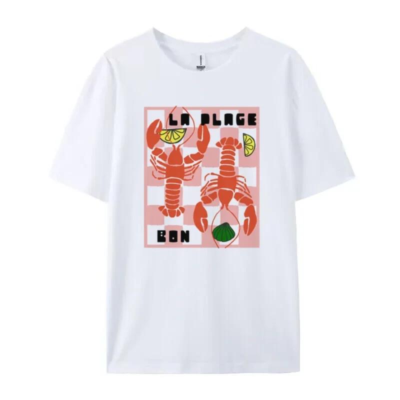 

Egirl Cute Fashion Graphic Tops Short Sleeve Y2k Aesthetic Tees Seafood Vacation Shirt Women Retro Style Lobster Lover T Shirt S