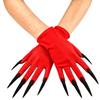 Dark Gloves with Long Nails for Halloween Witch Party, Short Stretch Fit