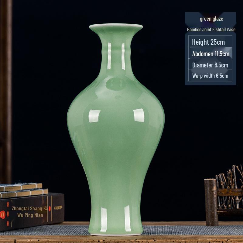 Green Glaze Antique Chinese-style Jingdezhen Ceramic Vase for Flower Arrangement and Home Decoration