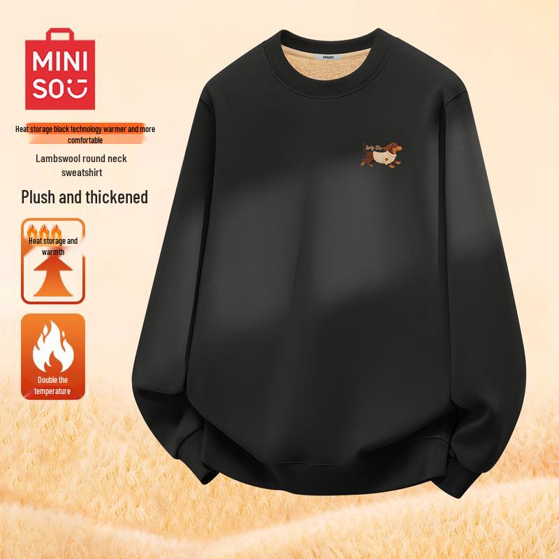 

MINISO Men s Fleece-Lined Crew Neck Sweatshirt with Dachshund Logo 3XL