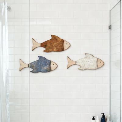 Yousheng 3Pcs/Set Wooden Fish Wall Decor Coastal Wall Art Fish Rustic Fish Wall Art Decoration for Bathroom Bedroom Ocean-Themed Room Lake House