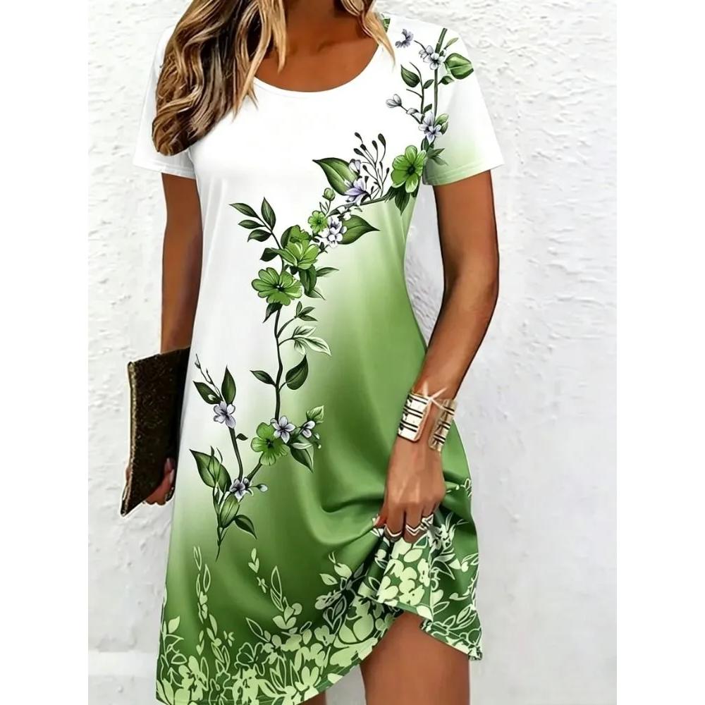 Women's Flower Print Daily Comfort Short Sleeve Dress Casual Breathable Casual Dresses