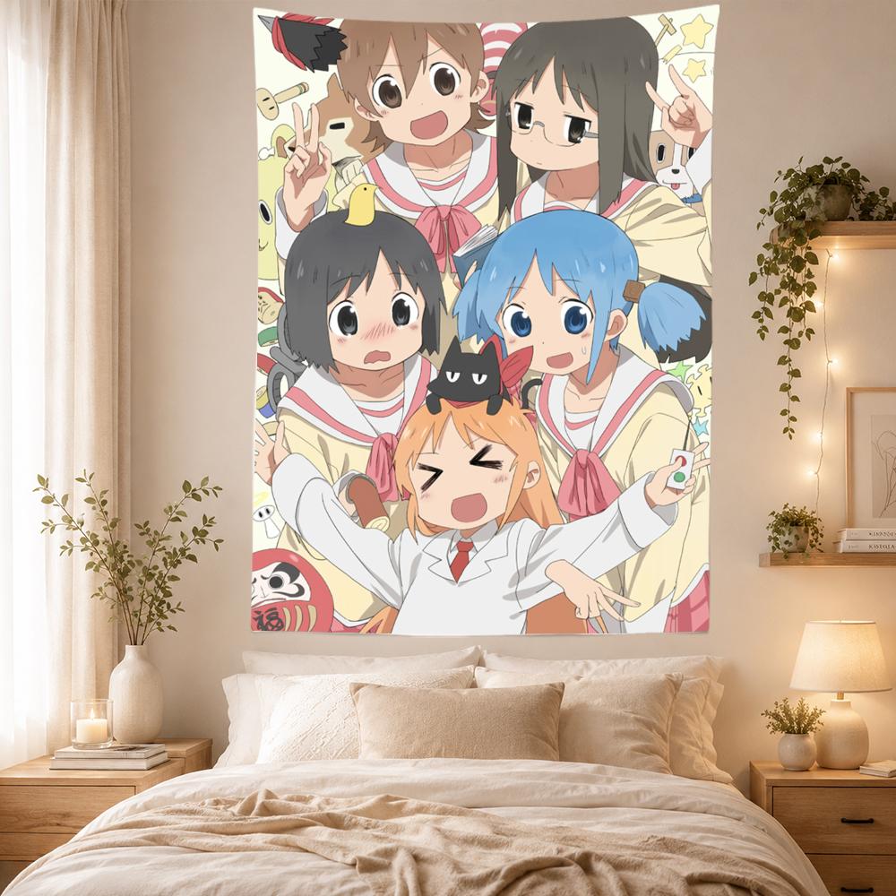 N-Nichijou Tapestry Wall Hanging Cute Anime Girls School Uniform Comedy Characters Group Art Bedroom Dorm Home Decor Fans Gifts