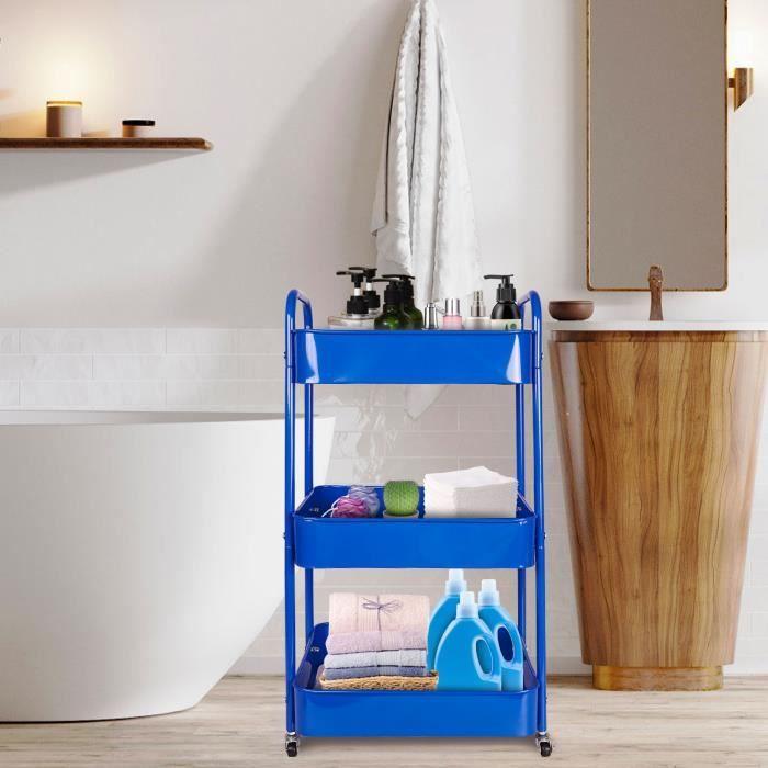 Chariot à 3 niveaux - 41 x 30,5 x 76 cm - Bleu - Plastique et métal - Roulettes