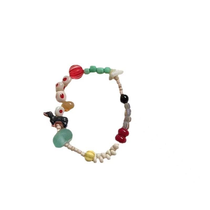 Color dopamine beaded bracelet, new popular niche high-end cute dachshund bracelet, children s fun heart bracelet.