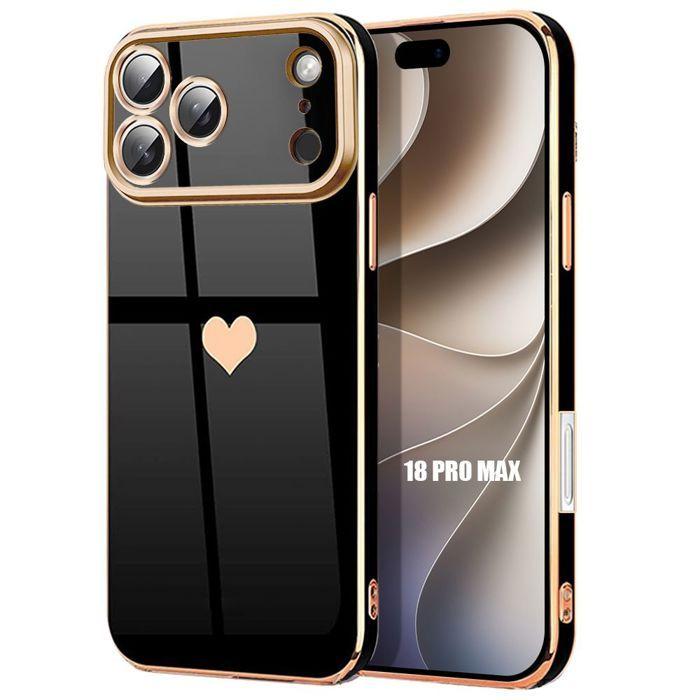 Coque pour iPhone 18 Pro Max, Silicone Motif Cœur Antichoc Anti-Rayure Souple - Noir