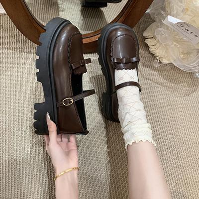 With Skirt Mary Jane Shoes Women's 2025 Autumn and Winter New Retro British Style Platform Lolita Bow Small Leather Shoes
