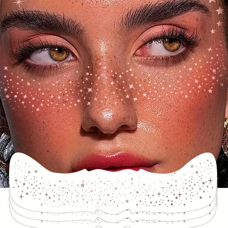 10pcs Hot Stamping Freckles Makeup Patches Metallic Golden Silver Fake Temporary Tattoo Stickers For Women Face