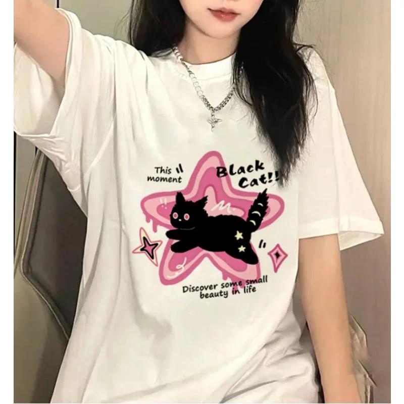 American Cat Heavyweight Short Sleeve T-shirt for Women 2024 New Summer Trend Half Sleeves Fashion Brand Design Loose Top