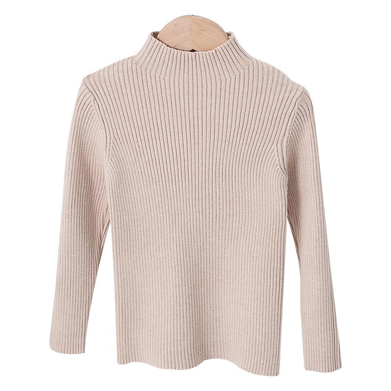 Girls' Base Sweater Winter Half High Neck Thin Knit Sweater for Children