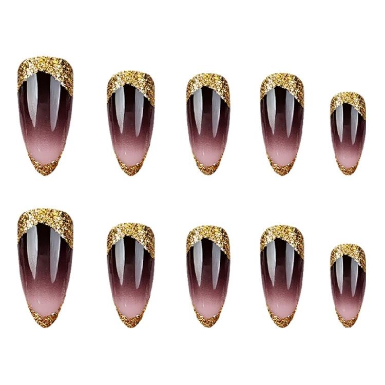 24Pcs Almond Fake Nail Press On Nail Artificial Nail False Nail Glues On Nail Sequins Designs French Nail Tips Gifts