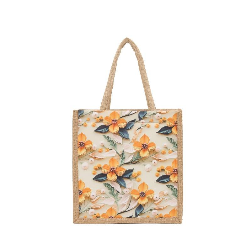 

Linen zipper handbag women s new flower pattern large capacity tote bag going out to work commuting linen bag