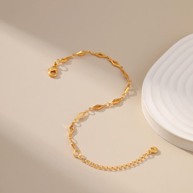 Womens Minimalist 18k Gold Plated Geometric Thin Chain Gold Bracelet