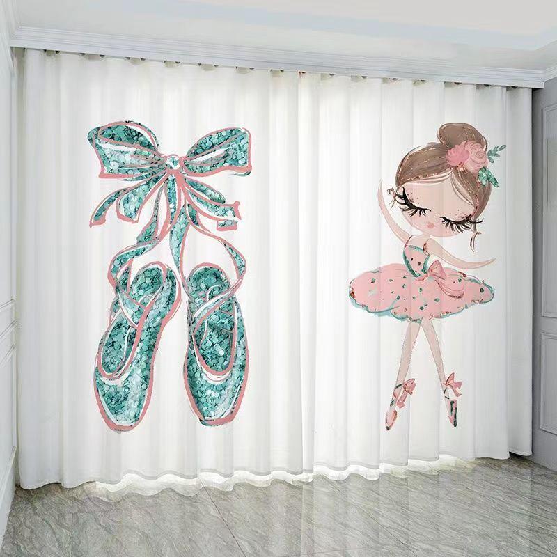 Kreskówkowy Balet Słodki Jednorożec Łabędź Różowy Księżniczka Dziewczynka Zasłony Okienne do Pokoju Dziecięcego Salonu Kuchni Drzwi Dekoracja Domu 2 Sztuki