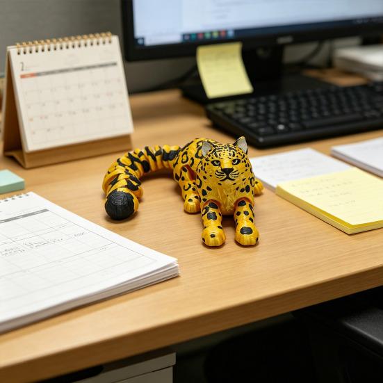 3D Printed Snow Leopard Figurine Figure Stress Relief Movable Joints Leopard Wild Animal Fidget Toy Home