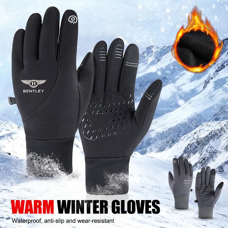 Lägga till Fleece Racing Utomhus Motorcykel Män Kvinnor Skidhandskar Vattentäta Varma Vindtäta Halkfria Pekskärm För Bentley LOGO