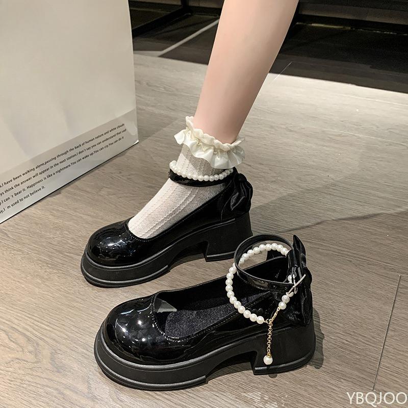 Fashion Spring summer round headed pearl bow thick sole single shoe casual simple comfortable versatile women's shoes for wear
