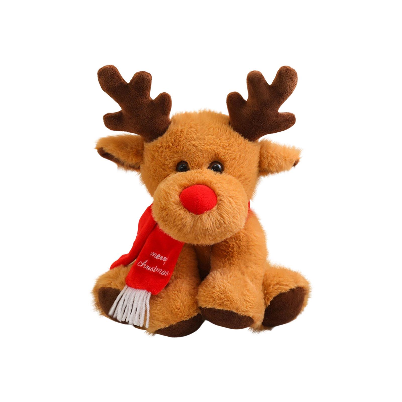 

Plush Reindeer Toy Soft Stuffed Animal with Metallic Antlers and Scarf for Children and Home Decoration коричневый