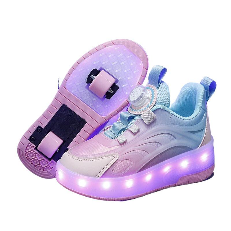 Rulleskøyter med blinkende lys for barn sommeren 2024: Roterende spenne Doble hjul Sneakers
