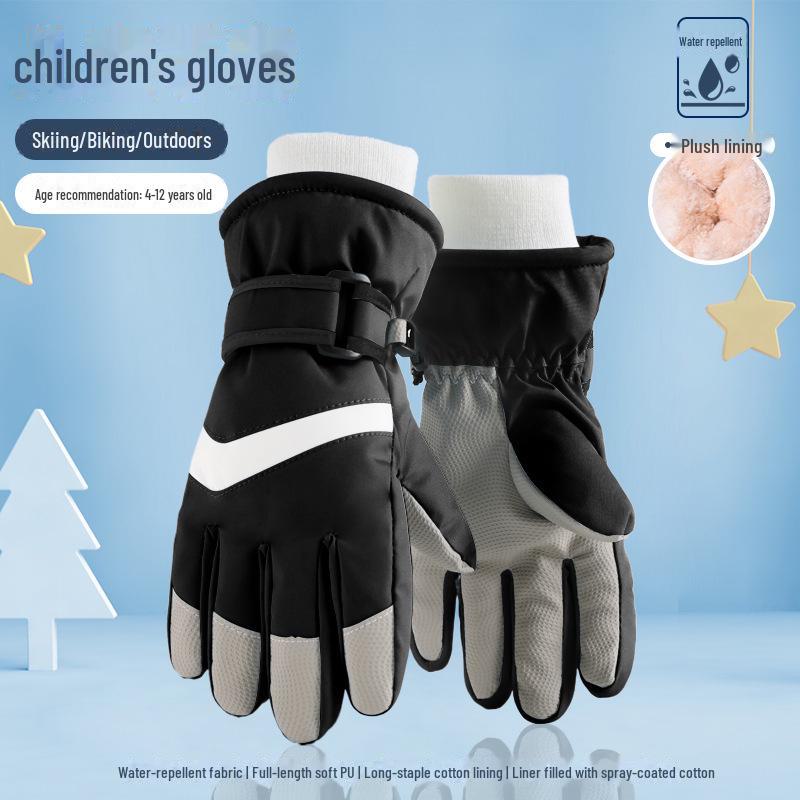 Kids' Warm Ski Gloves: Touchscreen, Velvet-Lined, Thick Insulation