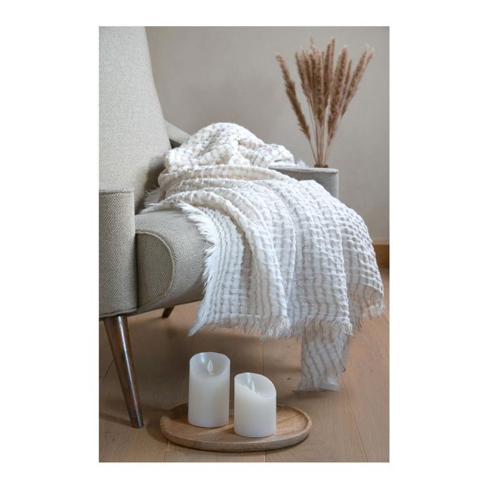 Plaid - Alfie - 130 x 150 cm - Bords frangés - Écru synthétique