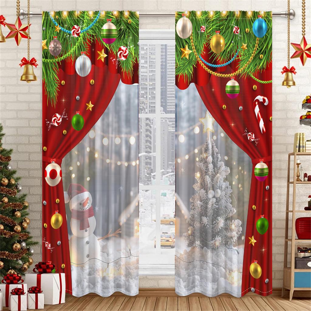 Weihnachtsvorhänge 3D Ornamente Kieferndruck Wohnzimmer Schlafzimmer Paneele Feiertagsdeko 2 Paneele Weihnachten Fenstervorhänge