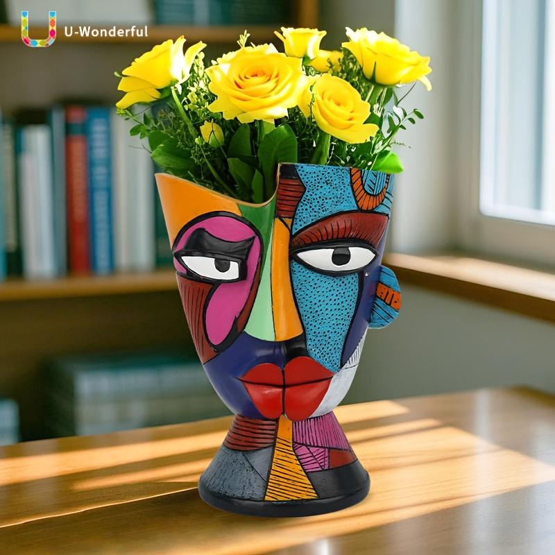 Multicolor Resin Face Pot - Modern Abstract Planter with Expressive Eyes, Durable Indoor/Outdoor Vase for Home & Office Decor.