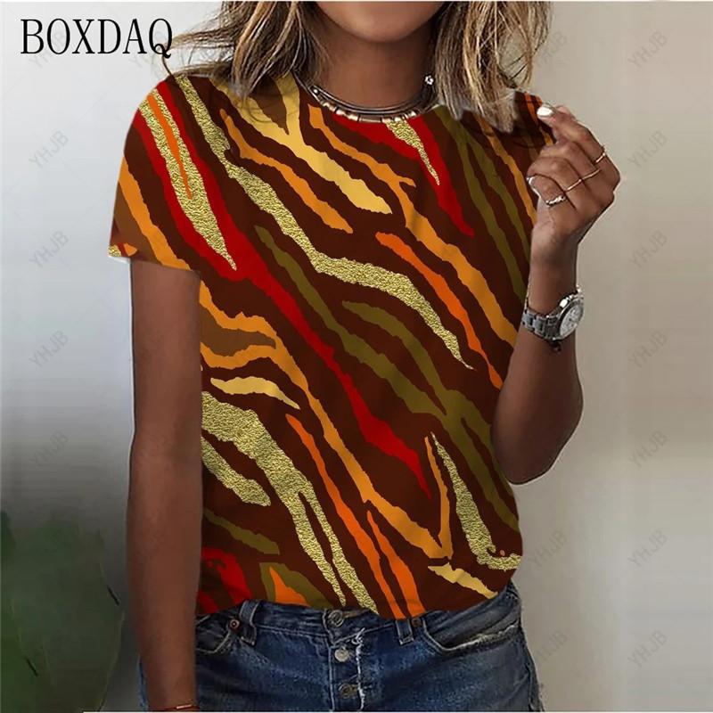 Fashion Women Striped T-Shirts Short Sleeve 3D Print Streetwear Ladies Trend T Shirt Summer O-Neck Casual Tops