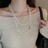 Vintage Multi-layer Adjustment Stacked Pearl Necklace French Premium Versatile Sweater Collarbone Chain Necklace