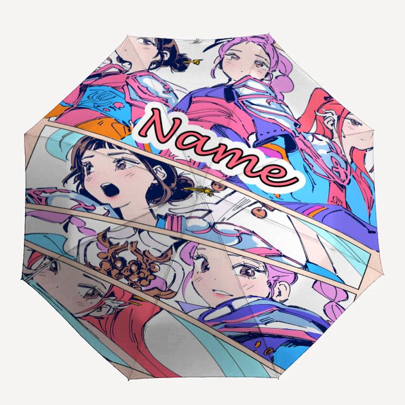 Ombrello Stampato Personalizzato con Nome K-KPop Demon Hunters - Apertura/Chiusura Automatica, Struttura Robusta a Otto Stecche, Ombrello Pieghevole Automatico