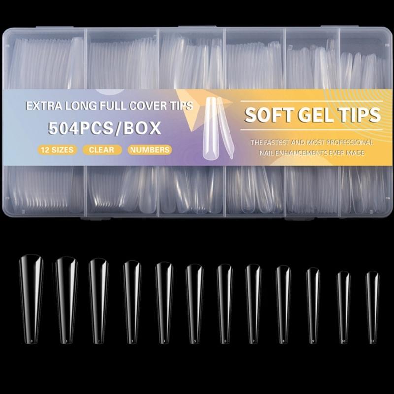 504x Clear Nail Tips for Acrylic Nails Extra Long Full Cover Tips Ballerinas False Nails Soft Gels Tips Nail Supplies