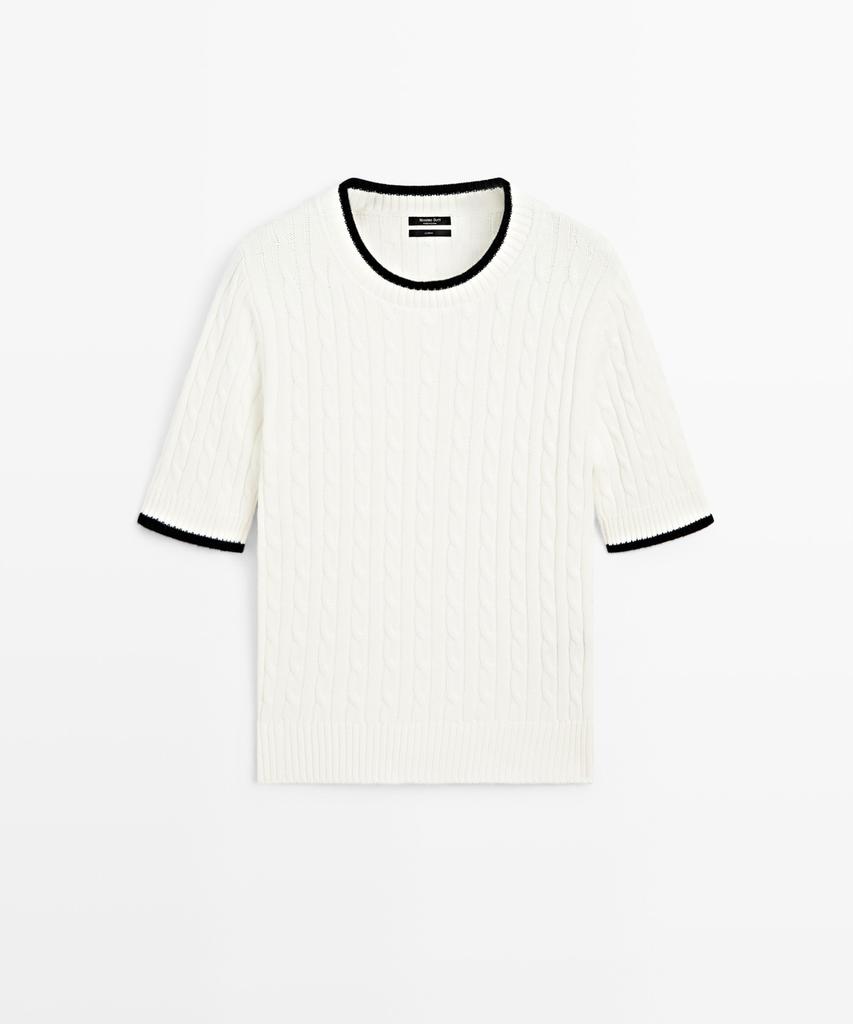 Masimodutti Cable Knit Short Sleeve Sweater