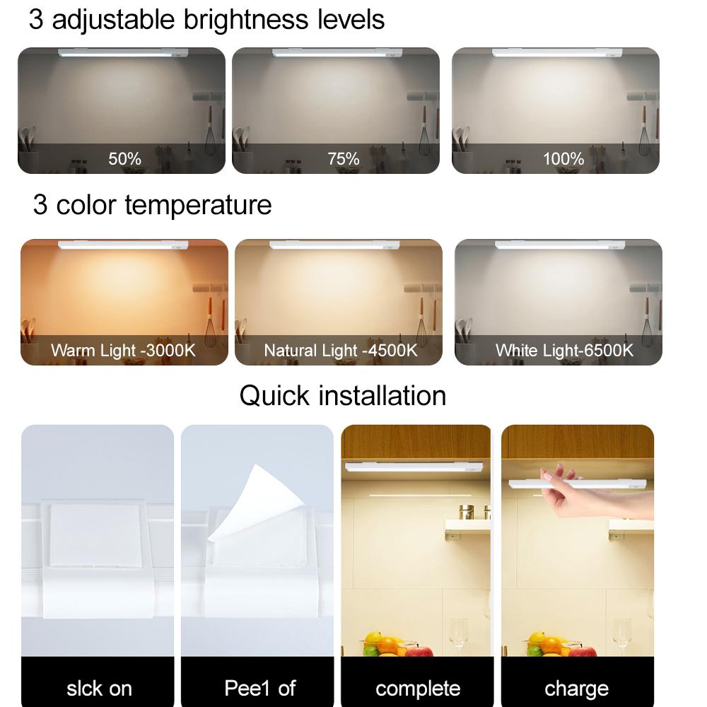 1PC 10/20/30/45cm Cabinet Lights Rechargeable Motion Sensor Indoor USB Charging Closet Light Battery Operated with 3 Color Lamp