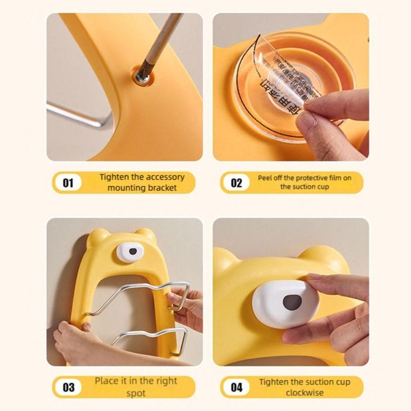 Space Efficient Cookware Shelf For Kitchen Wall Mount Cutting Board Holder Cartoon Bear Pot Lid Storage Stand