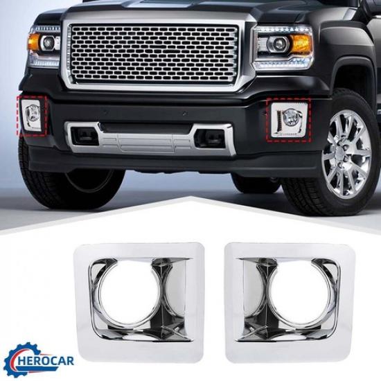 Chrome Front Fog Light Lamp Frame Trim Cover Bezels Fit For GMC SIERRA 2014-15