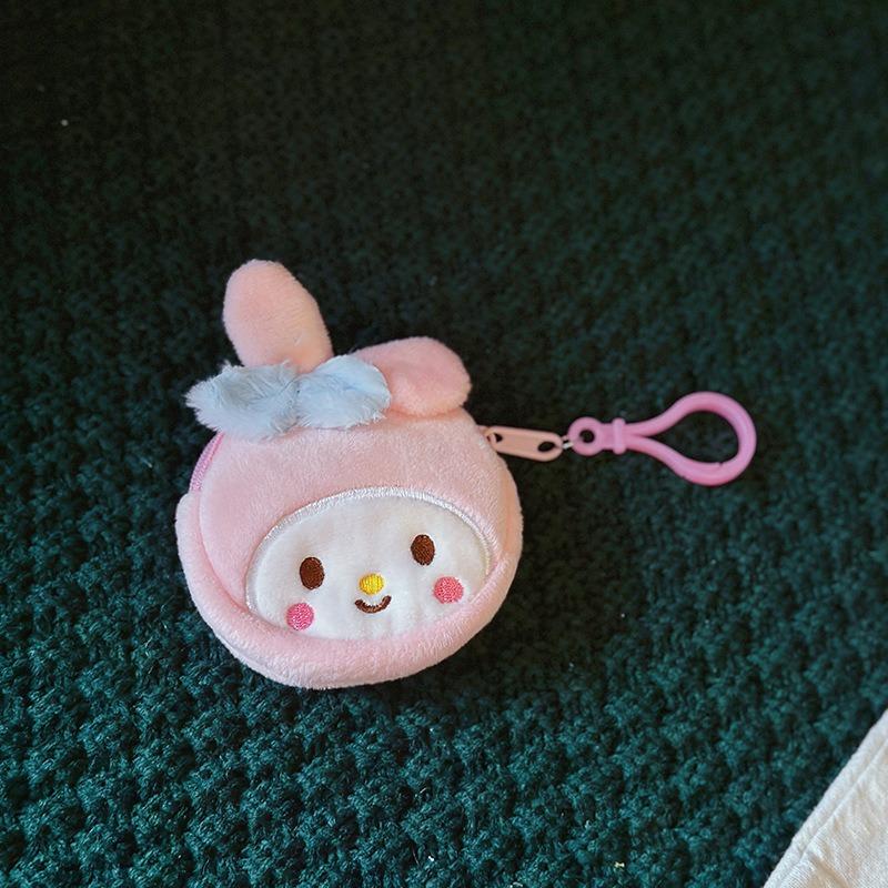 

Cute Cartoon Anime Circular Wallet Plush Toy Headphone Bag Key Hanging Bag 1pcs розовый