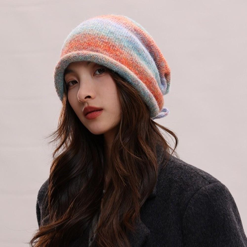 Gradient Color Knitted Stacked Hat Loose Pile Cap Simple Y2K Pullover Cap Sports