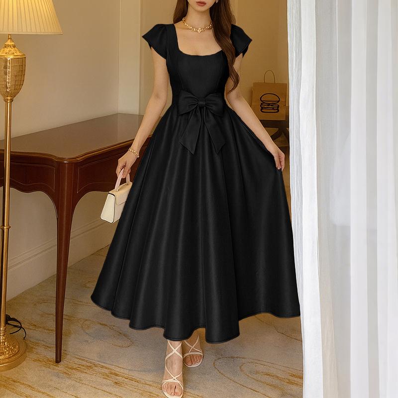 

ZANZEA Женское повседневное летнее платье с квадратным воротником и коротким рукавом XL чёрный