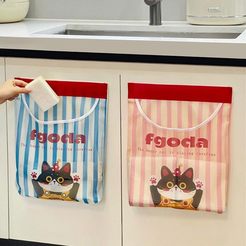Wall Mounted Large Capacity Storage Bag Kitchen Garbage Bag Clutter Organizer Velcro Storage Pocket Multi-Purpose High Elastic