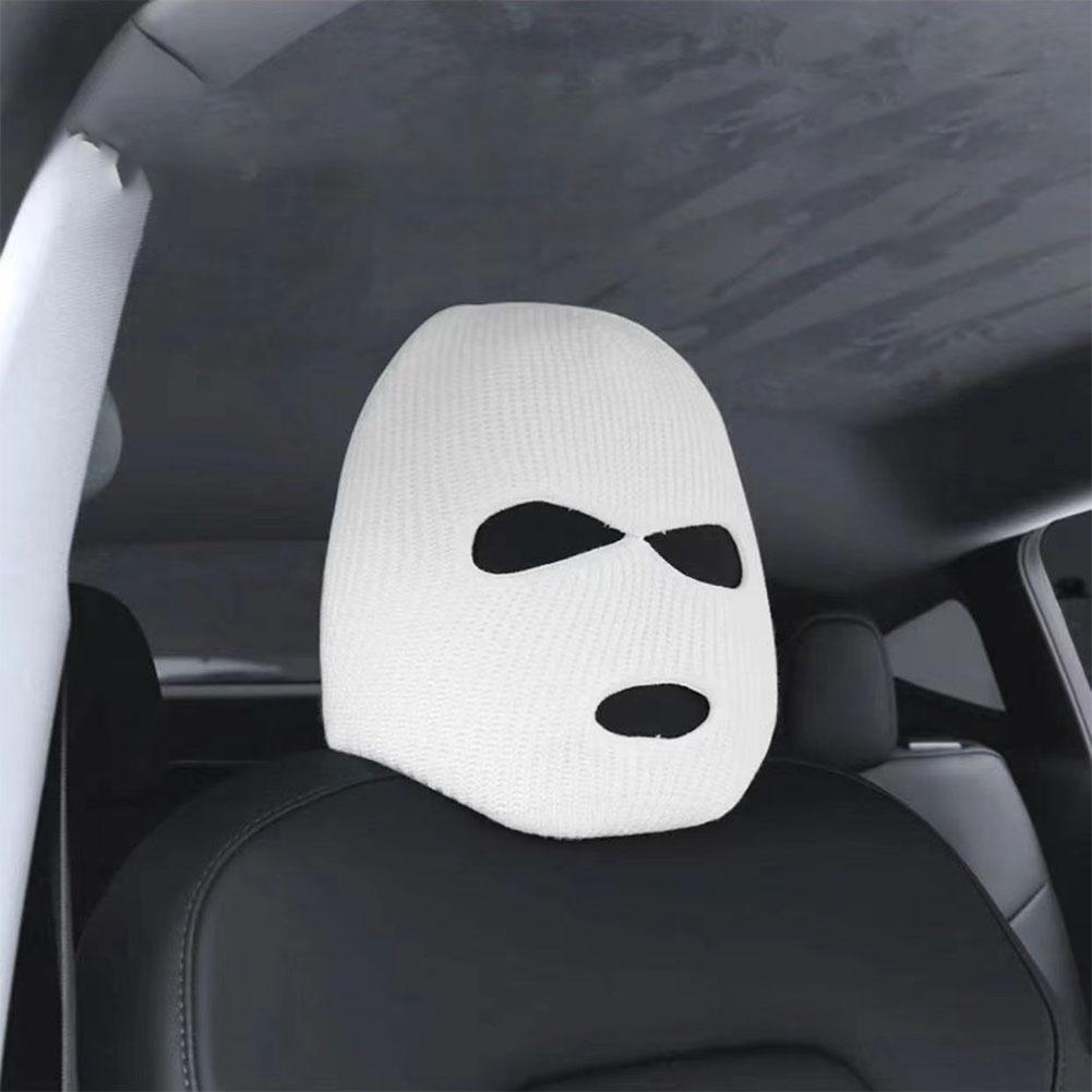 Spoof Car Seat Cover Masked Person Knitted Headgear Halloween Headrest Cover Decoration Car Anti-theft Warning Accessories