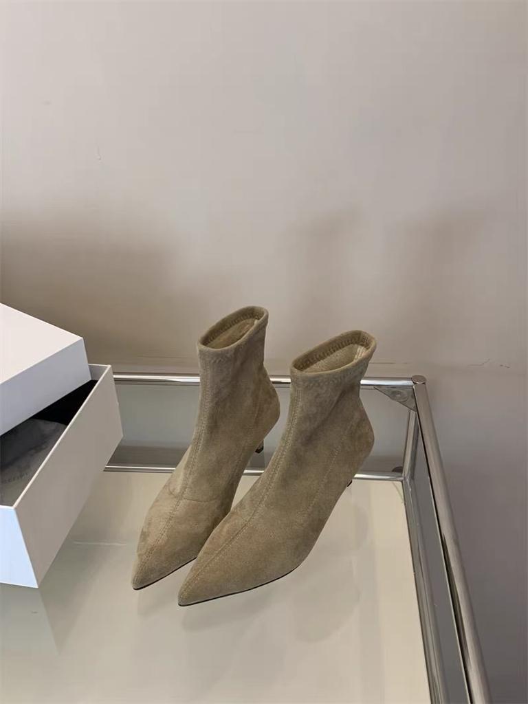 High heel autumn and winter French retro bare boots suede new thin boots temperament thin heel pointed boots women's short boots