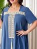 Middle Eastern Dubai-Inspired Plus Size Ribbon Tassel Dress - Short Sleeve, Square Neck, Loose Fit