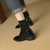 Korean version of the new square head Martin boots women's rubber sole large size leather boots with comfortable rear zipper autumn and winte