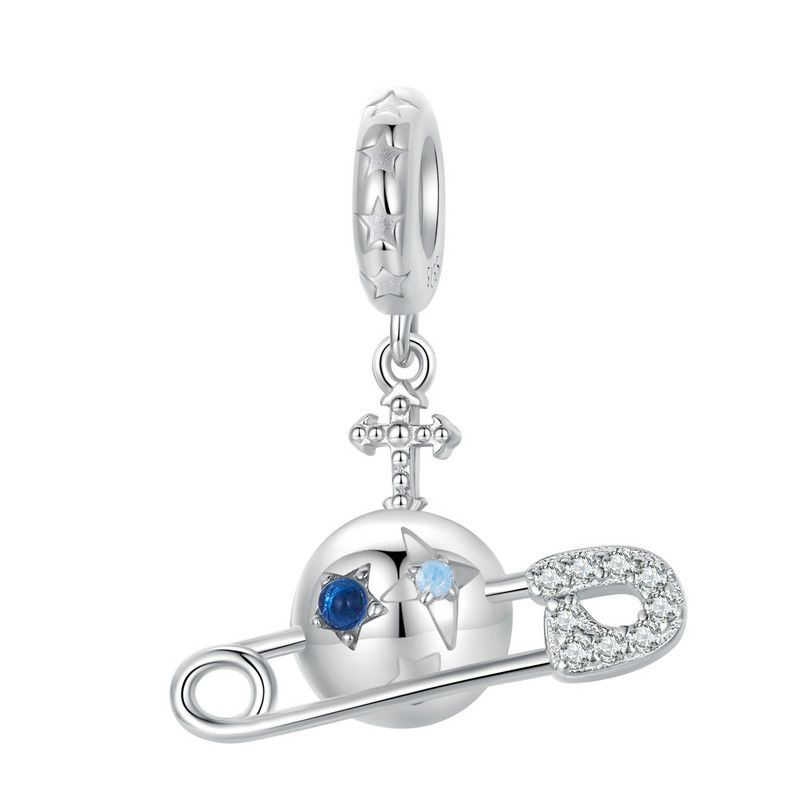 WOSTU Real 925 Silver Blue Series Moon Plane Space Beads Astronaut Charm Owl Pendant Fit Original Bracelet DIY Necklace