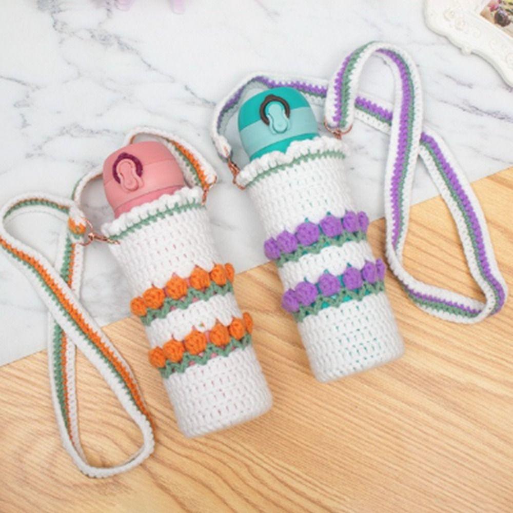 Knitted Crochet Water Bottle Cover Reusable Cup Pouch Cup Sleeve Pouch Water Bottle Accessories