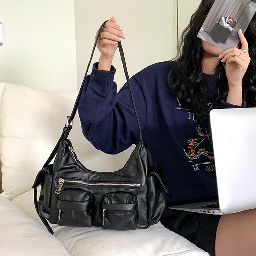 Women Leather Tote Handbag Large Capacity Multi-Pocket Purse Versatile Top Handle Bag Crossbody Hobo Bag Girl Stylish Purse